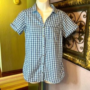 Columbia Essential Women’s Blue Plaid Button Cotton SS Shirt Sz S